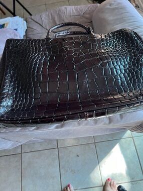 Furla Croc-Embossed Top-Handle Tote - Dark Brown